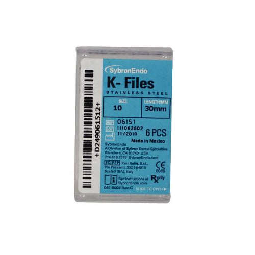 Kerr Dental 06151 SybronEndo Stainless Steel Endodontic K-Files 30mm #10 6/Bx Kerr Dental 06151 SybronEndo Stainless Steel Endodontic K-Files 30mm #10 6/Bx